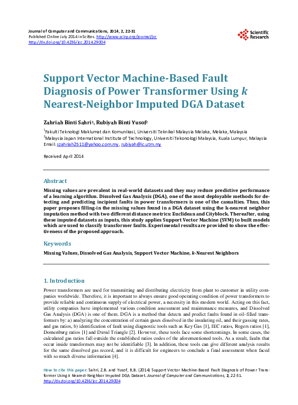 (PDF) Support Vector Machine-Based Fault Diagnosis of Power Transformer ...
