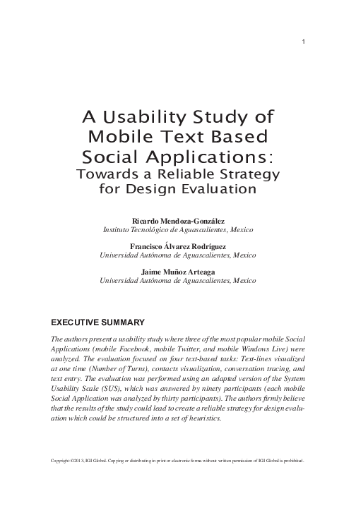 (PDF) A Usability Study of Mobile Text Based Social Applications