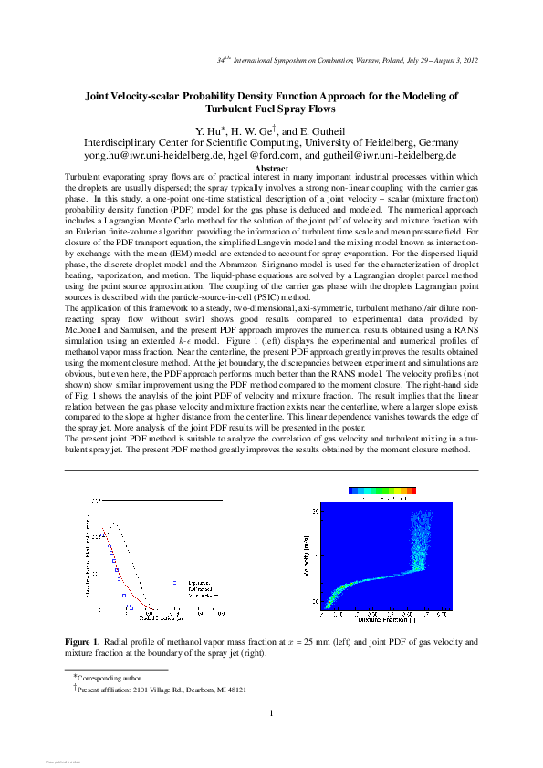(PDF) Joint Velocity – Scalar Probability Density Function Approach for ...