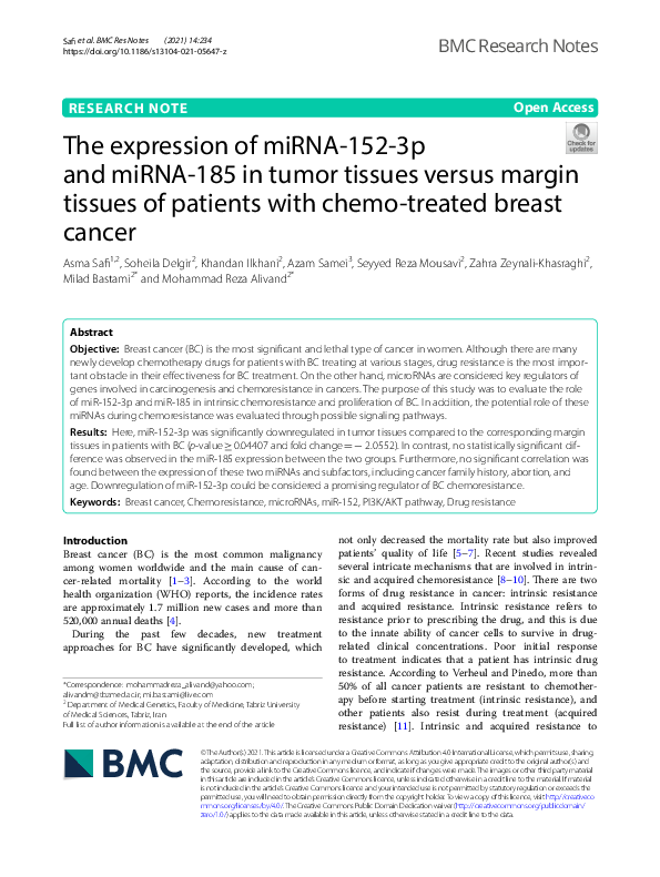 (PDF) The expression of miRNA-152-3p and miRNA-185 in tumor tissues ...