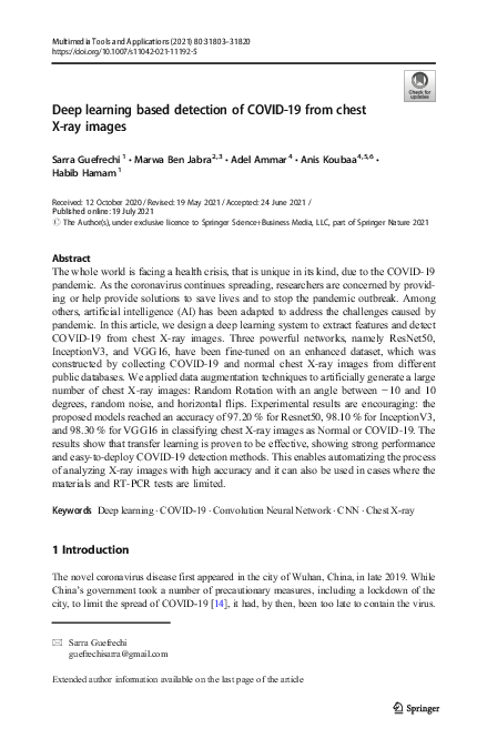 (PDF) Deep learning based detection of COVID-19 from chest X-ray images