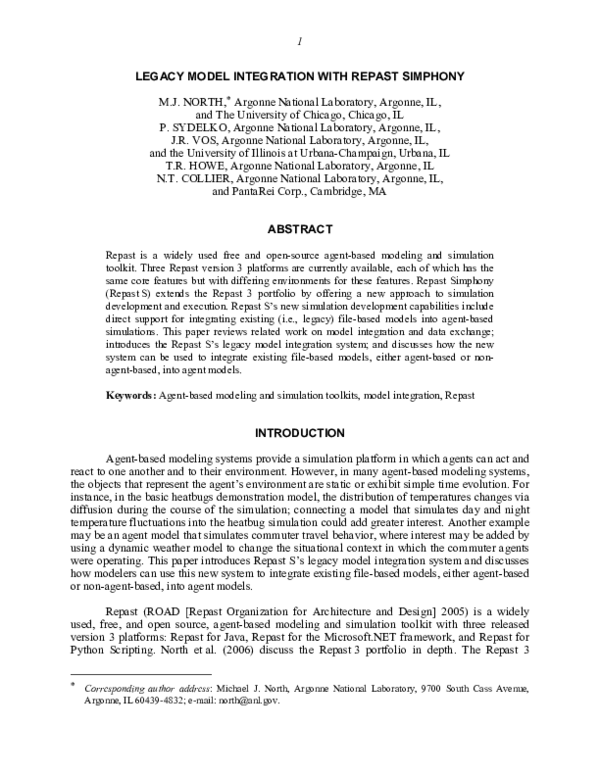 (PDF) Legacy model integration with repast simphony