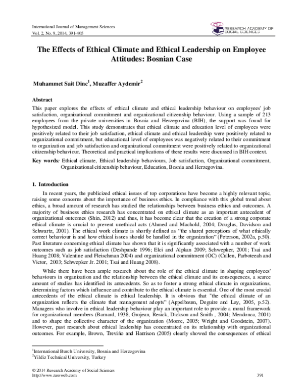 (PDF) The Effects of Ethical Climate and Ethical Leadership on Employee ...