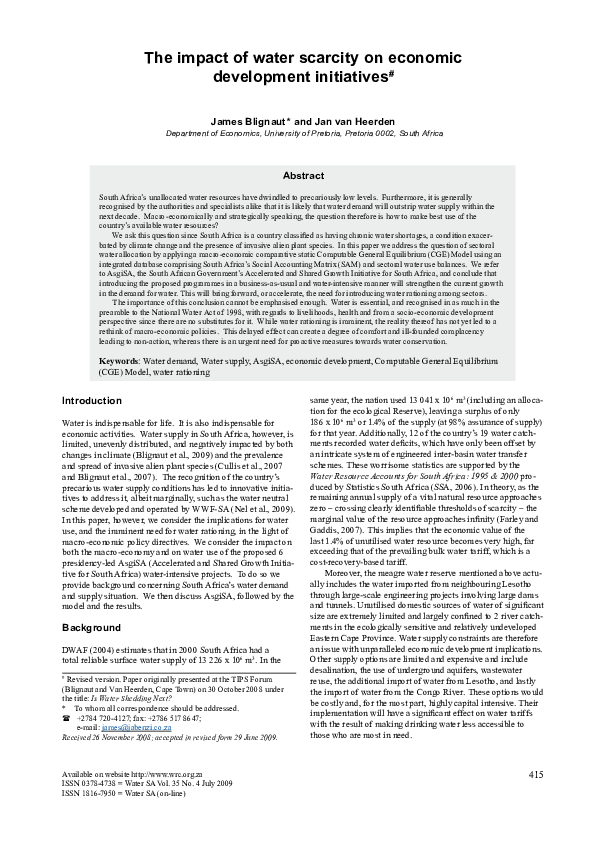 (PDF) The impact of water scarcity on economic development initiatives
