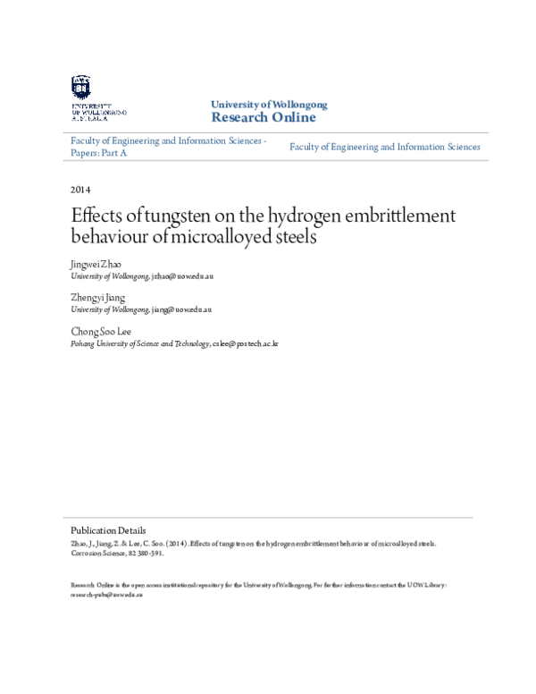 (PDF) Effects of tungsten on the hydrogen embrittlement behaviour of ...
