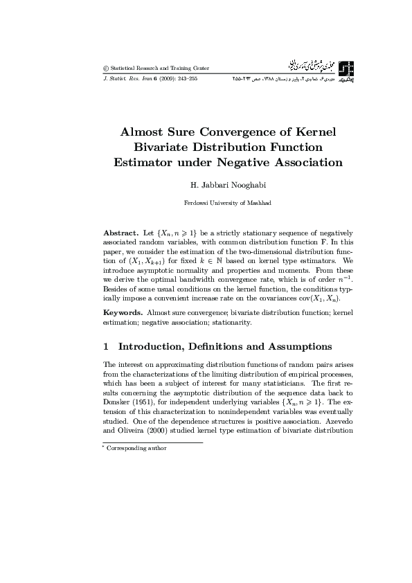 (PDF) Almost Sure Convergence of Kernel Bivariate Distribution Function ...
