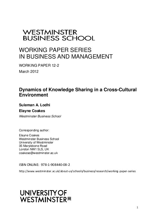 (PDF) Dynamics of knowledge sharing in a cross-cultural environment
