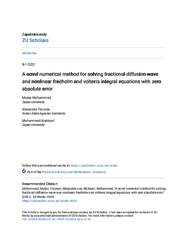 (PDF) A Novel Numerical Method for Solving Fractional Diffusion-Wave ...