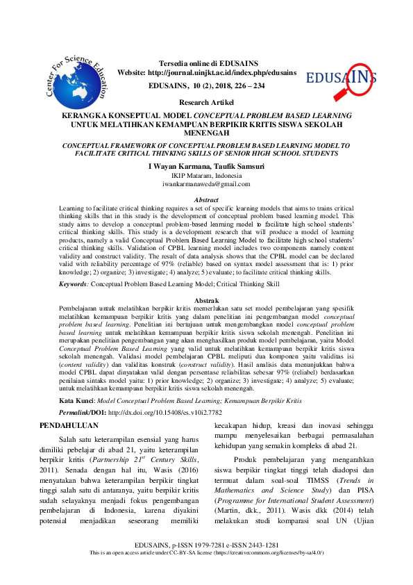 (PDF) Conceptual Framework of Conceptual Problem Based Learning Model ...