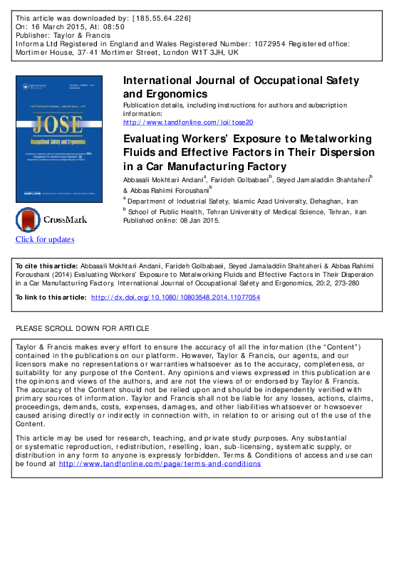 (PDF) Evaluating workers' exposure to metalworking fluids and effective