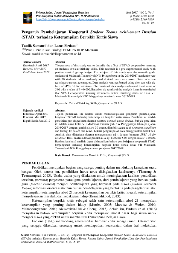 (PDF) Pengaruh Pembelajarn Kooperatif Student Teams Achivement Division ...