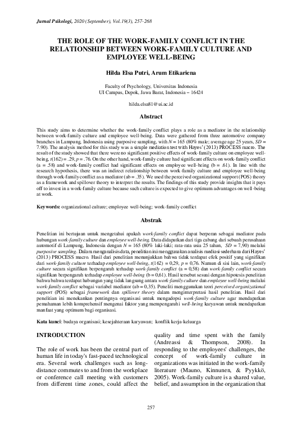 (PDF) The Role of the Work-Family Conflict in the Relationship Between ...