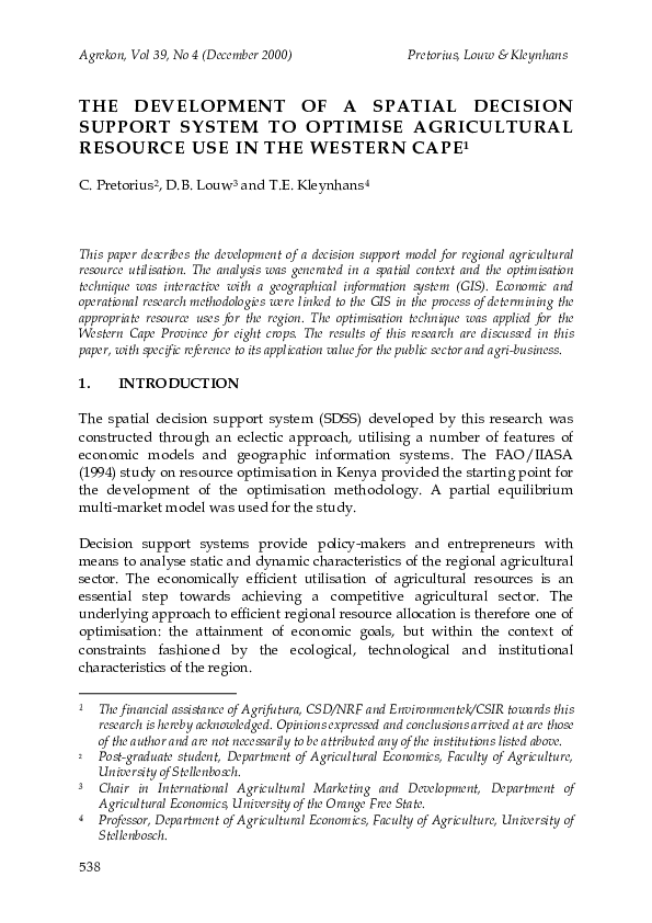 (PDF) The Development of a Spatial Decision Support System to Optimise ...