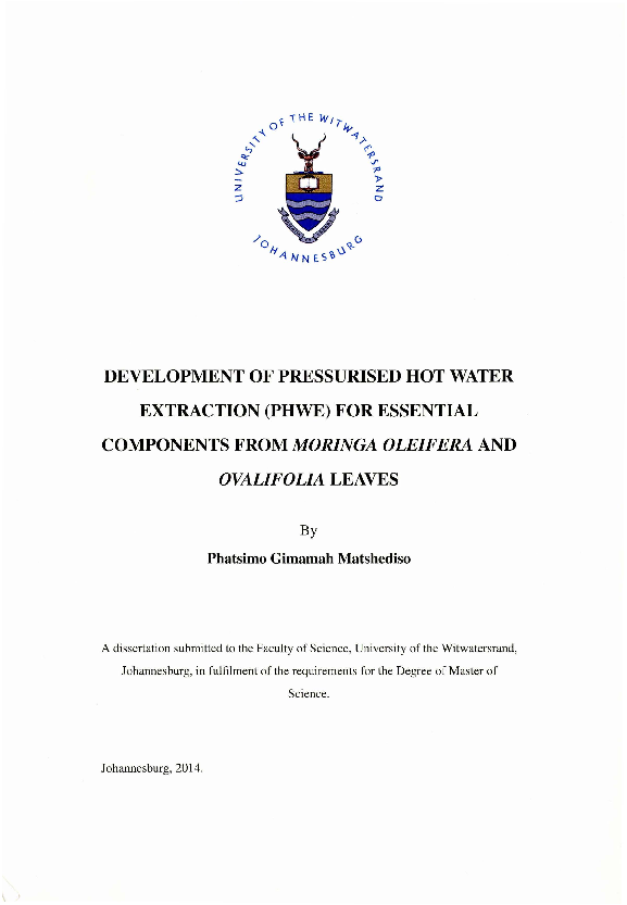 (PDF) Development of pressurised hot water extraction (PHWE) for ...