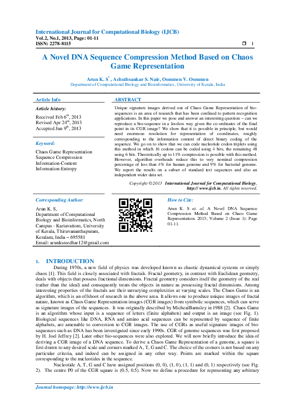 (PDF) A Novel DNA Sequence Compression Method Based on Chaos Game ...