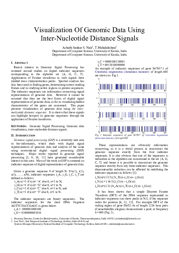 (PDF) Visualization of genomic data using inter-nucleotide distance signals