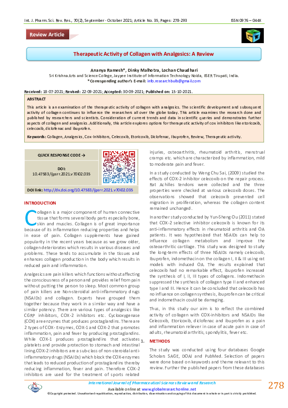 (PDF) Therapeutic Activity of Collagen with Analgesics: A Review