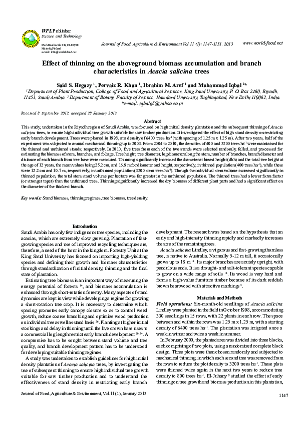 (PDF) Effect of thinning on above-ground biomass accumulation in a ...