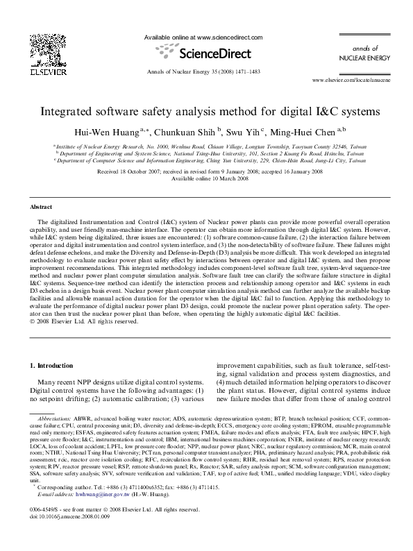 (PDF) Integrated software safety analysis method for digital I&C systems