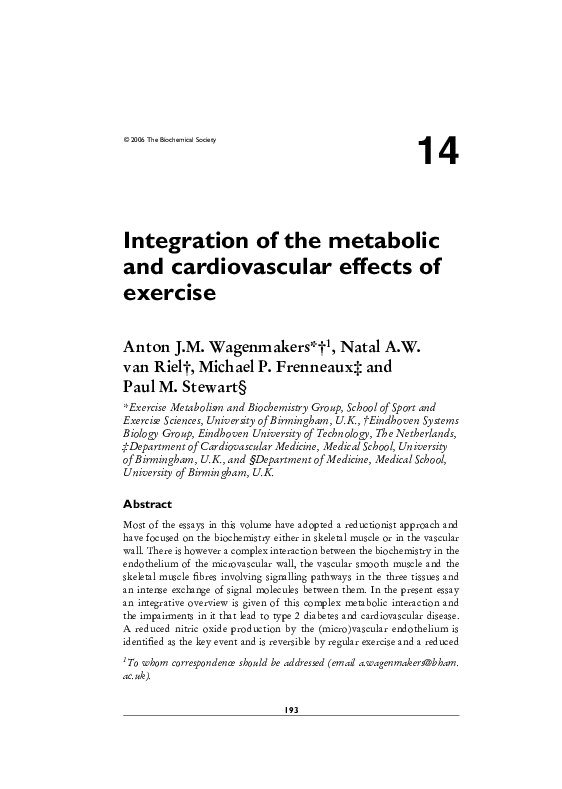 (PDF) Integration of the metabolic and cardiovascular effects of exercise