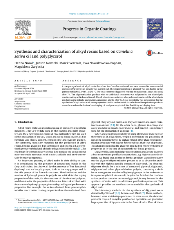 (PDF) Synthesis and characterization of alkyd resins based on Camelina ...