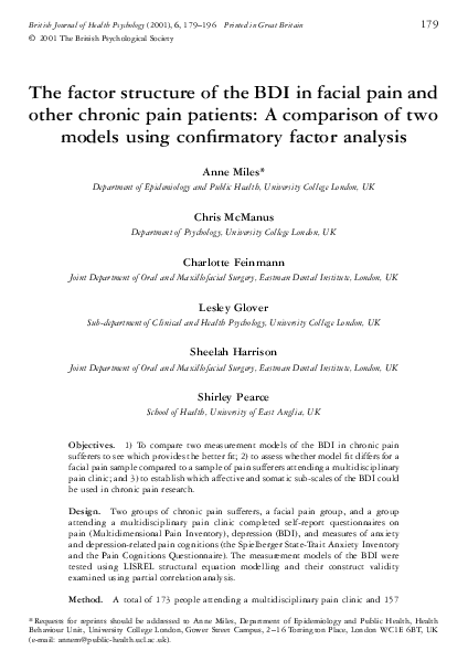 (PDF) The factor structure of the BDI in facial pain and other chronic ...