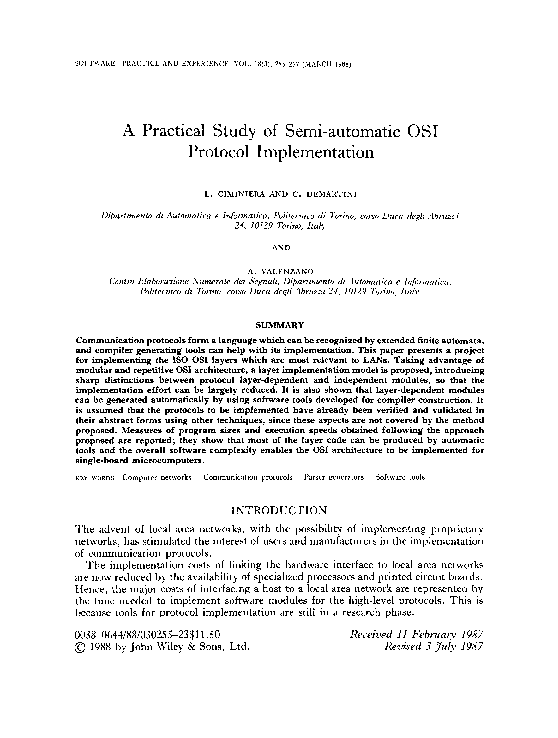 (PDF) A practical study of semi-automatic OSI protocol implementation