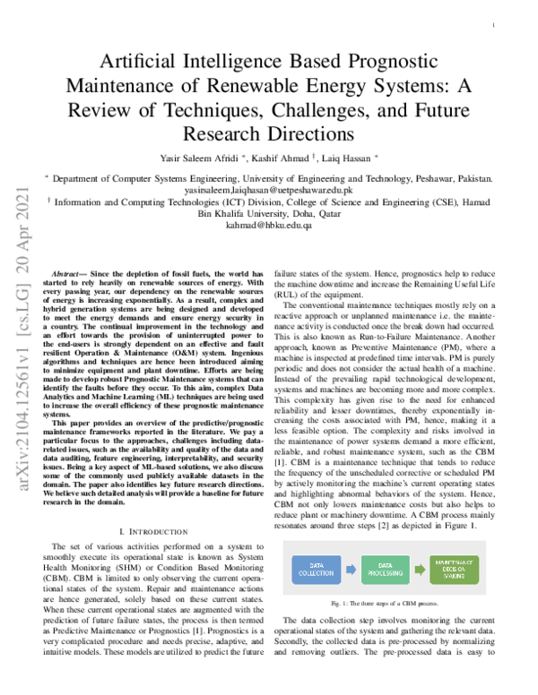(PDF) Artificial intelligence based prognostic maintenance of renewable ...