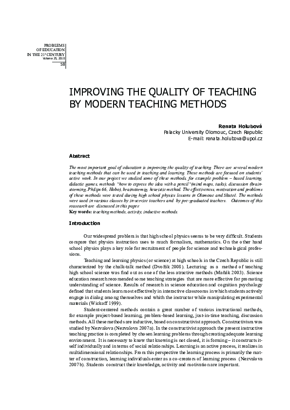 (PDF) Improving the Quality of Teaching by Modern Teaching Methods