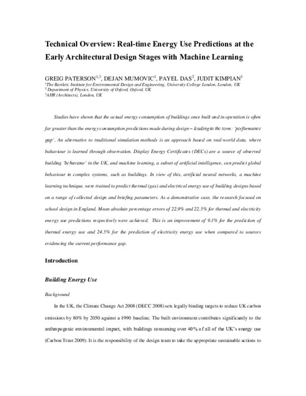 (PDF) Energy use predictions with machine learning during architectural ...