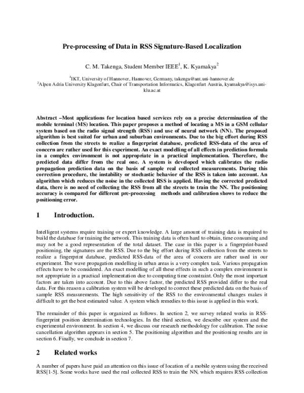 (PDF) Pre-processing of Data in RSS Signature-Based Localization