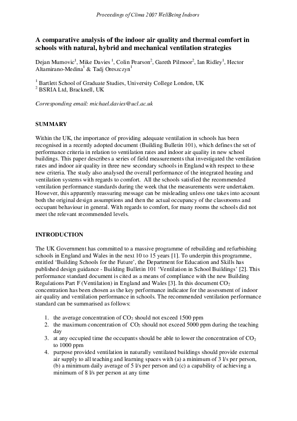 (PDF) A comparative analysis of the indoor air quality and thermal ...