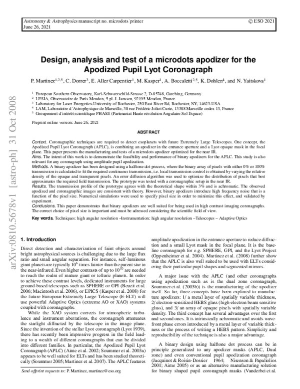 (PDF) Design, analysis and test of a microdots apodizer for the ...