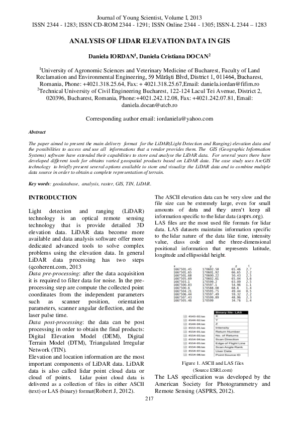 (PDF) Analysis of Lidar Elevation Data in Gis | Daniela Iordan ...