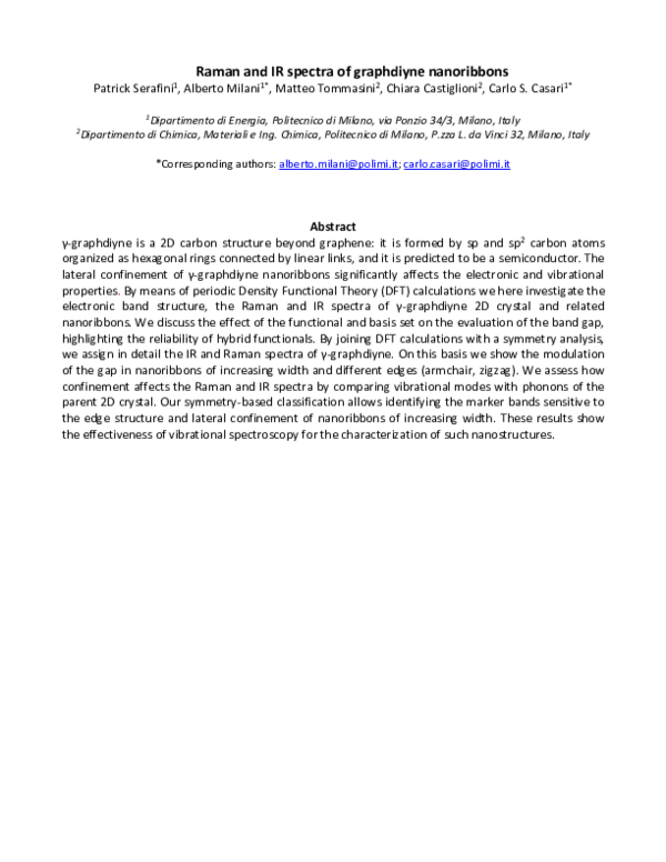 (PDF) Raman and IR spectra of graphdiyne nanoribbons