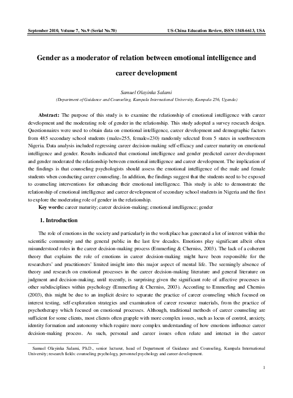 (PDF) Gender as a Moderator of Relation between Emotional Intelligence ...