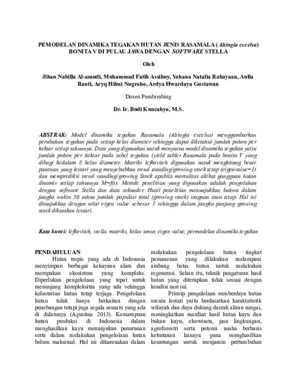 (PDF) PEMODELAN DINAMIKA TEGAKAN HUTAN JENIS RASAMALA ( Altingia ...