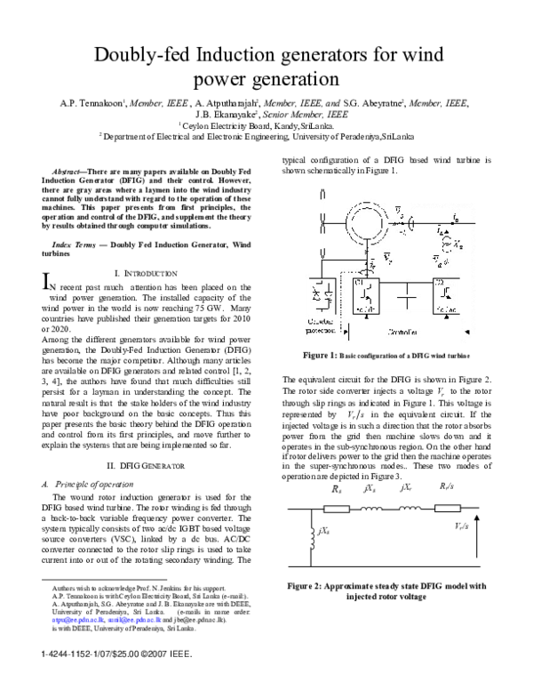 (PDF) Doubly-Fed Induction Generators for wind power generation