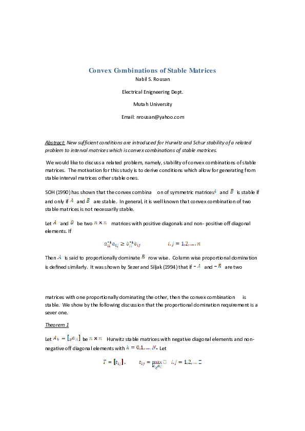 (PDF) Convex Combinations of Stable Matrices