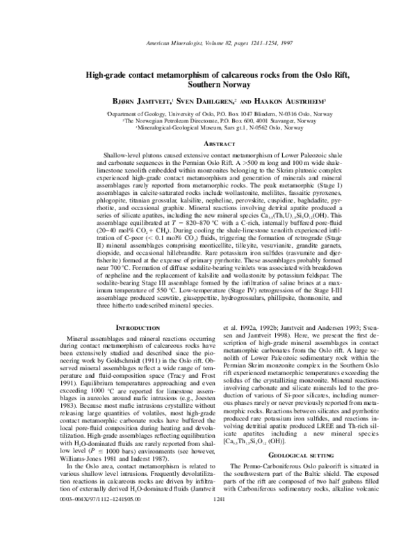 (PDF) High-grade contact metamorphism of calcareous rocks from the Oslo ...