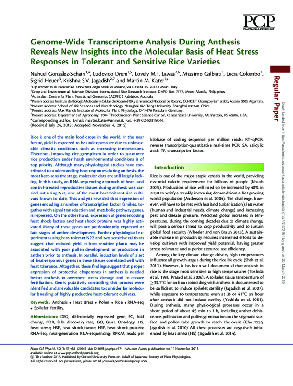 (PDF) Genome-Wide Transcriptome Analysis During Anthesis Reveals New ...