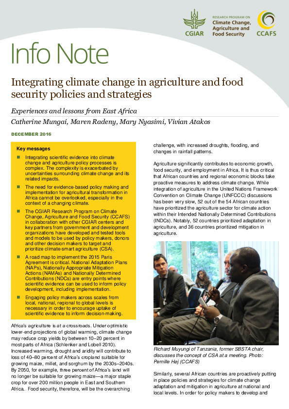 (PDF) Integrating climate change in agriculture and food security ...