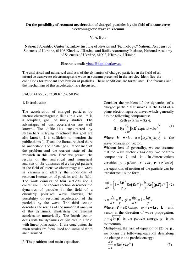 (PDF) On the possibility of resonant acceleration of charged particles ...