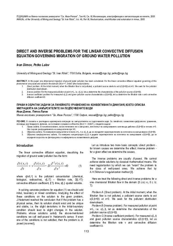 (PDF) Direct and Inverse Problems for the Linear Convective Diffusion ...