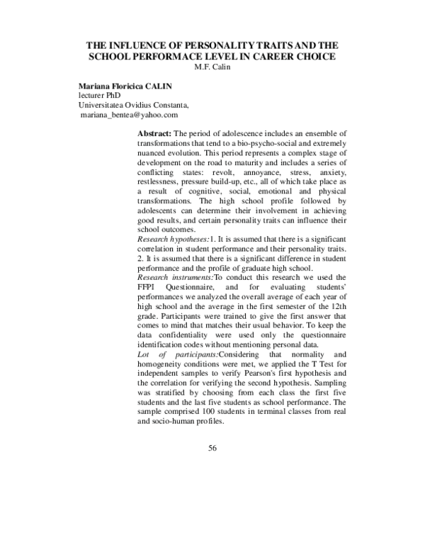 (PDF) The Influence of Personality Traits and the School Performace ...