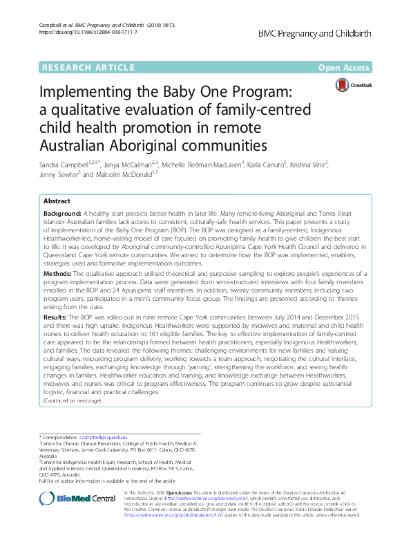 (PDF) Implementing the Baby One Program: a qualitative evaluation of ...
