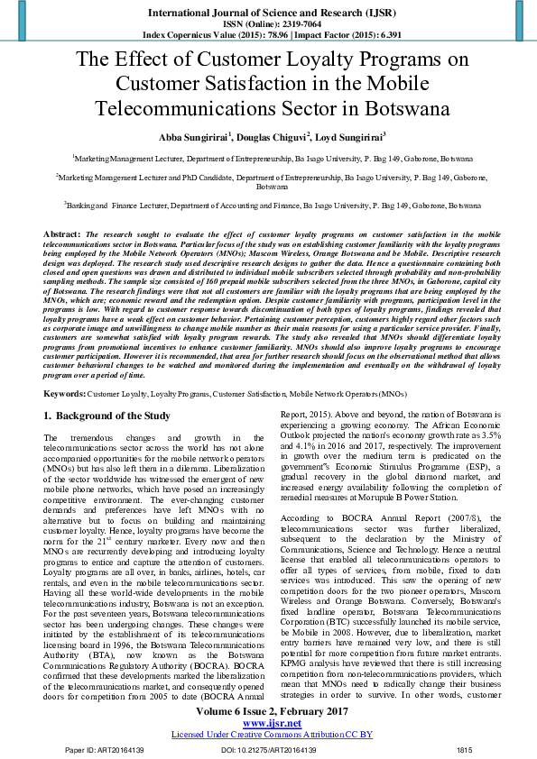 (PDF) The Effect of Customer Loyalty Programs on Customer Satisfaction