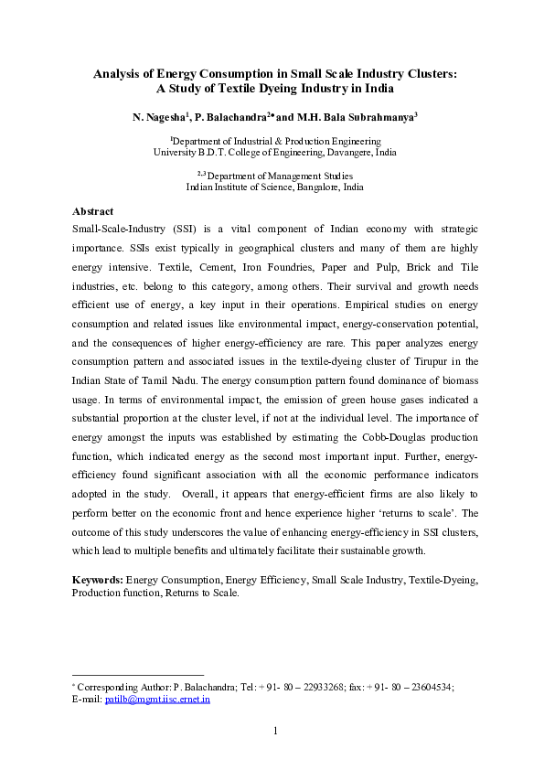 (PDF) Analysis of Energy Consumption in Small Scale Industry Clusters ...
