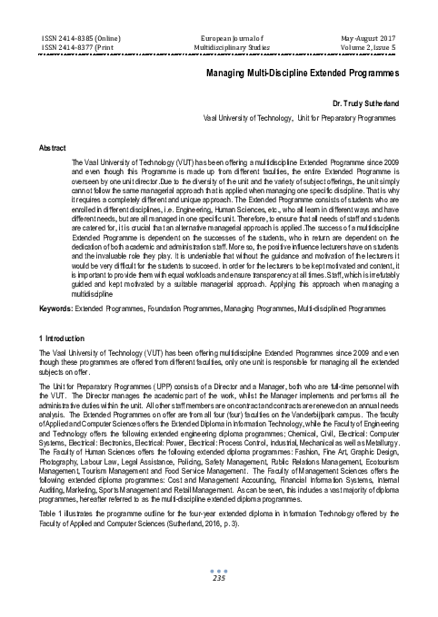 (PDF) Managing Multi-Discipline Extended Programmes