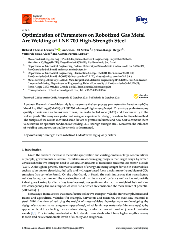 (PDF) Optimization of Parameters on Robotized Gas Metal Arc Welding of ...